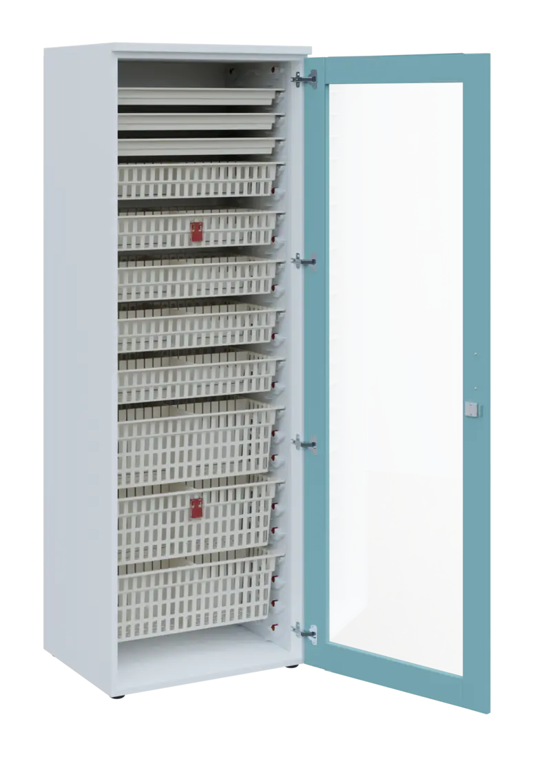 EUROMEDICA S - 66 ABS skříň léková boxová, 1-dveřová/prosklená, pravá, 1950x660x535, korpus bílý, dv